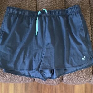 Huk Dark Blue Shorts with Aqua Drawstring
